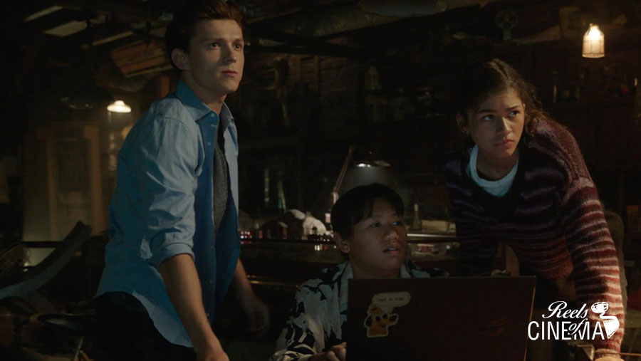 Peter Parker (Tom Holland), Ned (Jacob Batalon) y MJ (Zendaya)